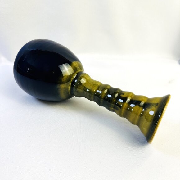 Handcrafted Pottery Cobalt Blue & Brown Glazed Stem Goblet Two-Tone Stoneware - Picture 6 of 8